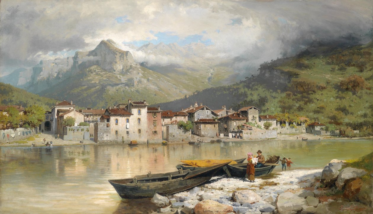 Fischerfamilie in Lecco am Comer See von Ercole Calvi