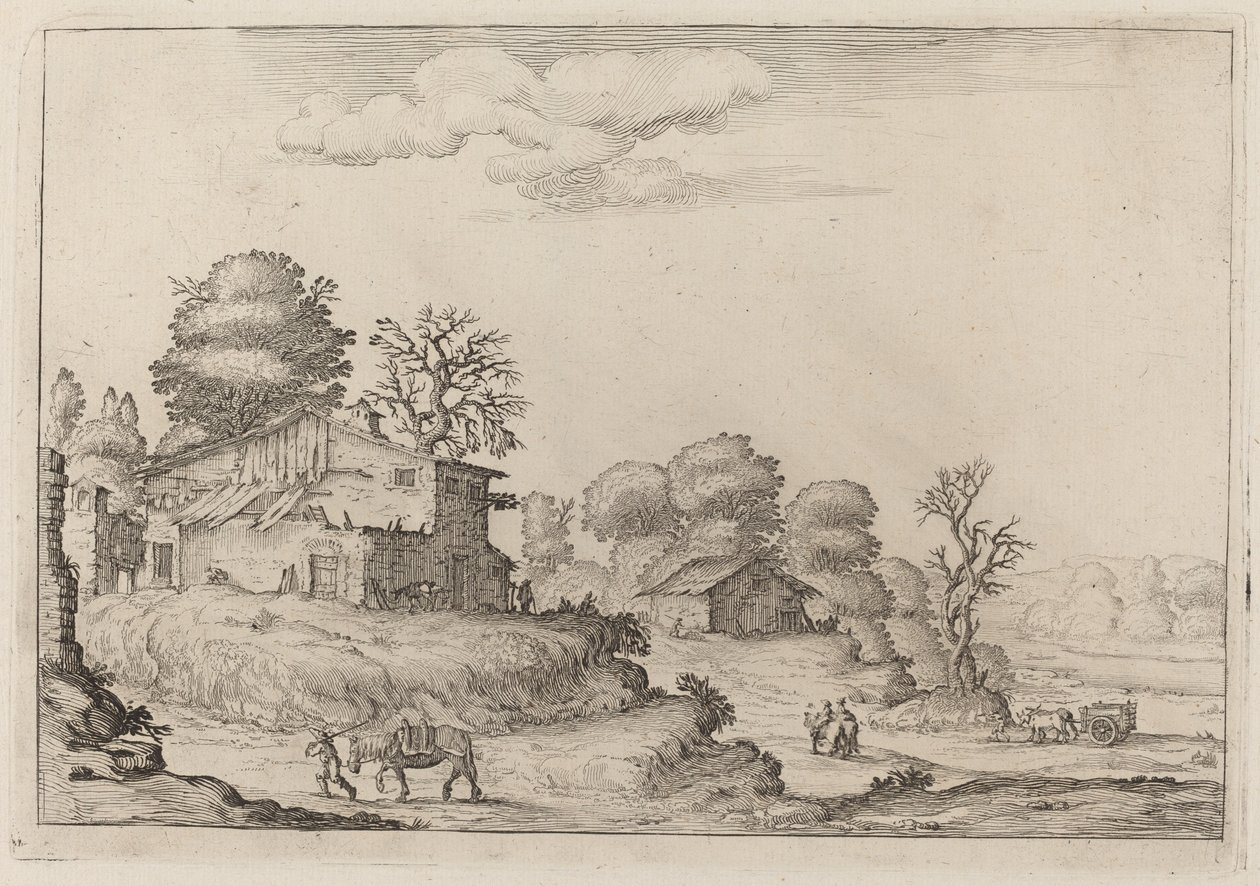 Ländliche Landschaft mit Bauern und Pferden von Ercole Bazicaluva