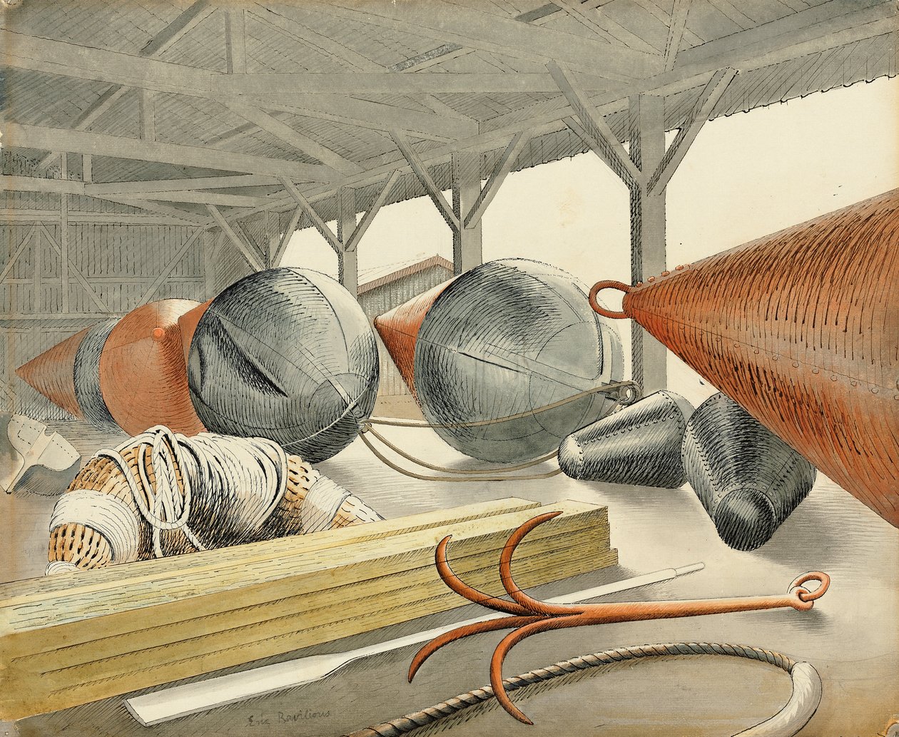 Bojen und Enterhaken, 1933 von Eric Ravilious