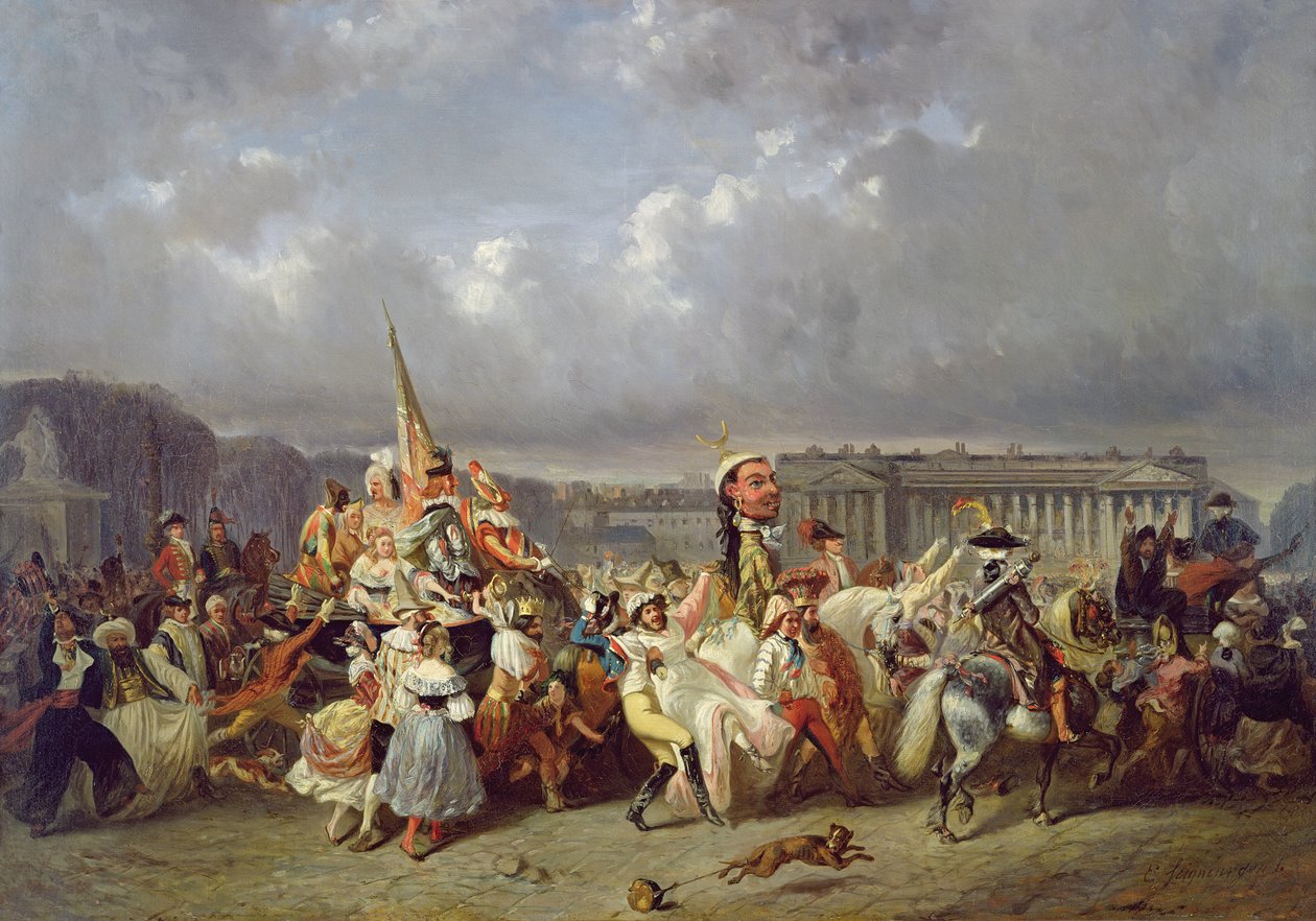 Karneval auf der Place de la Concorde, Paris, um 1845 von Ernest Seigneurgens