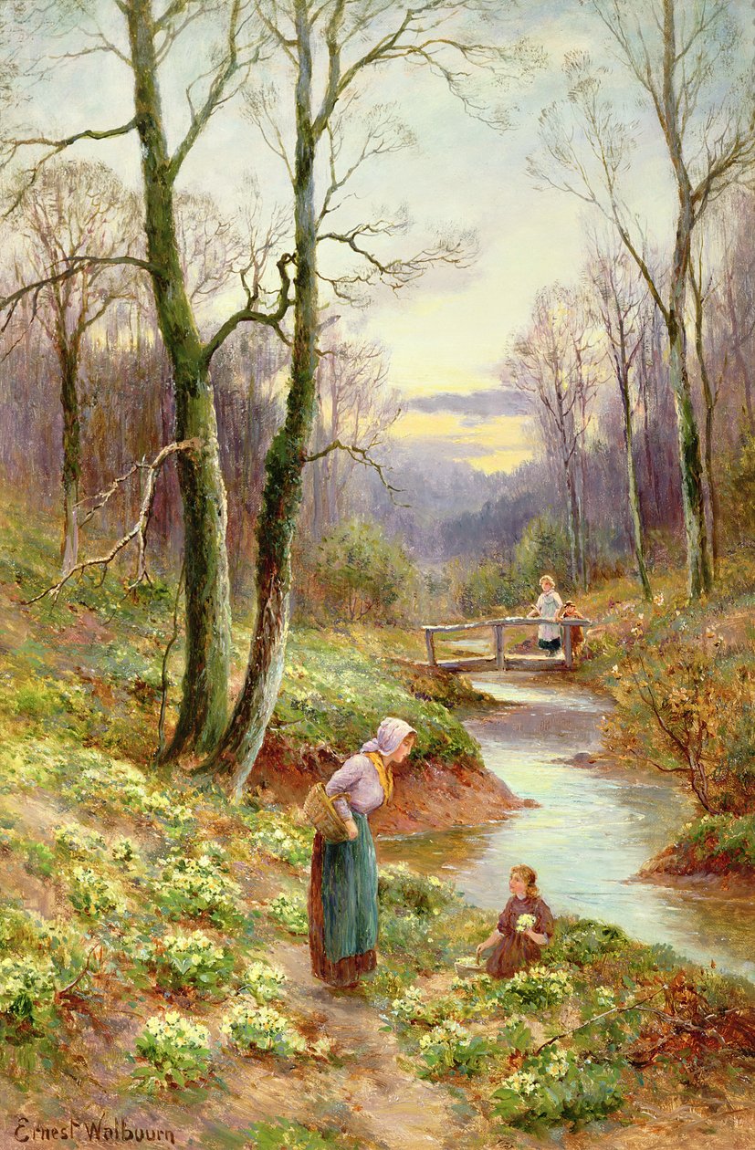 Primeln am Bach pflücken von Ernest Walbourn