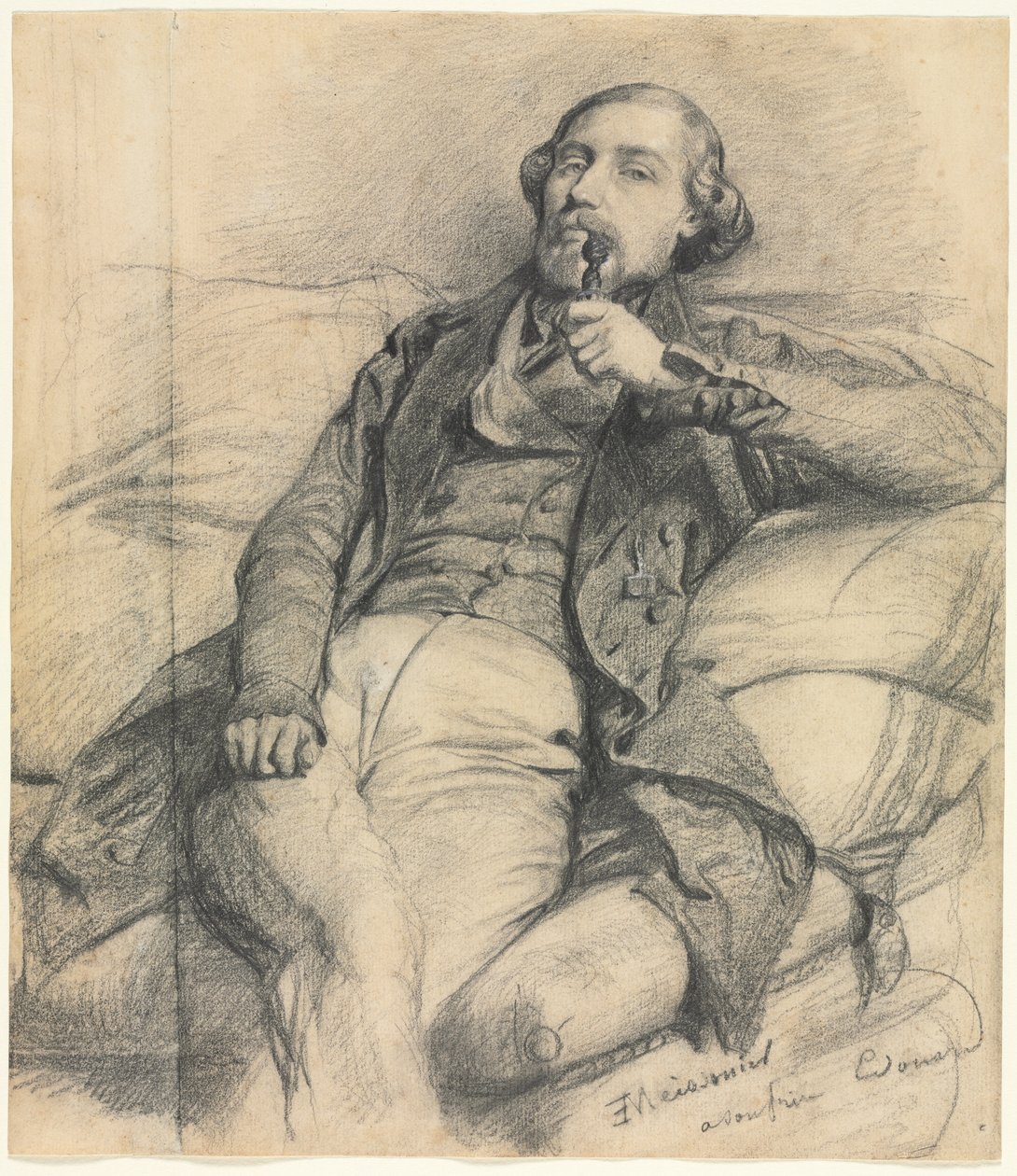 Mann raucht, 1800er von Jean Louis Ernest Meissonier