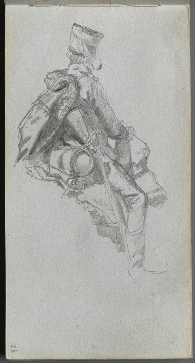 Skizzenbuch, Seite 23: Sitzender Soldat von Ernest Meissonier