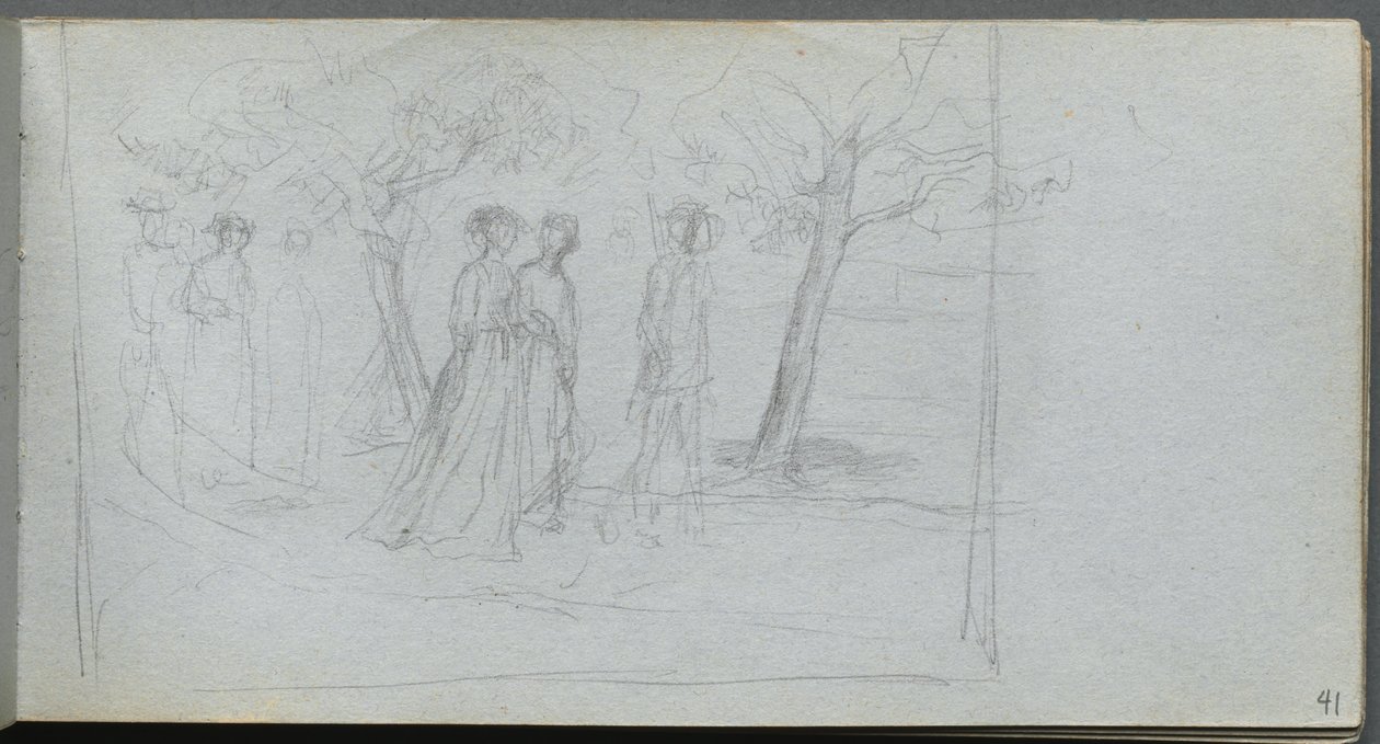 Skizzenbuch, Seite 41: Figuren in einer Landschaft von Jean Louis Ernest Meissonier