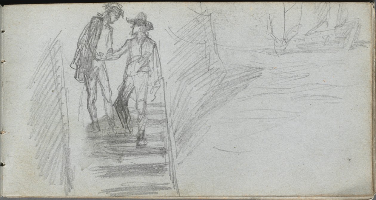 Skizzenbuch, Seite 64: Figuren auf einer Treppe von Ernest Meissonier
