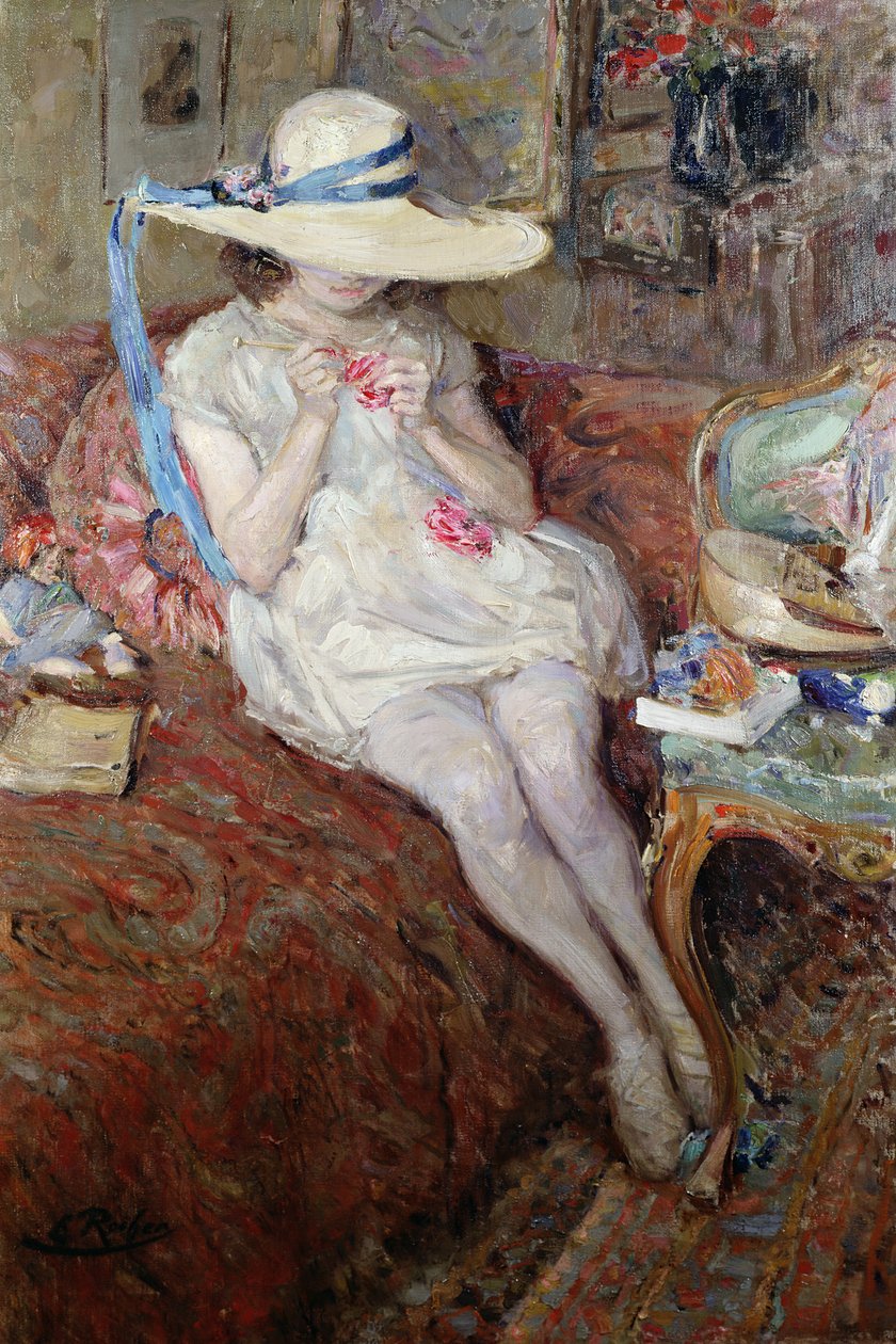 Junges Mädchen mit Strohhut von Ernest Rocher