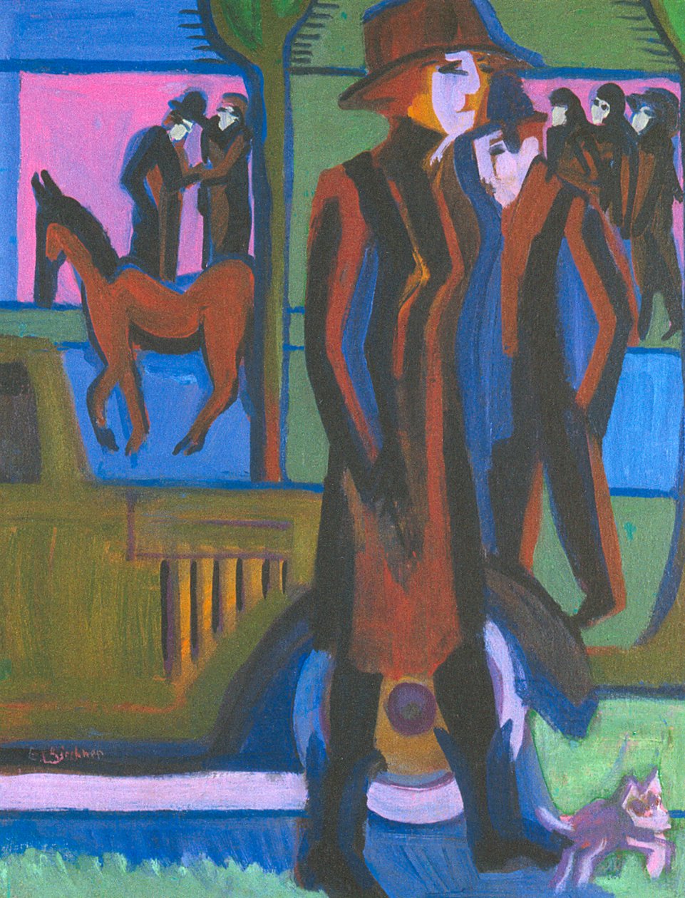 Gehende Dame mit Hündchen von Ernst Ludwig Kirchner