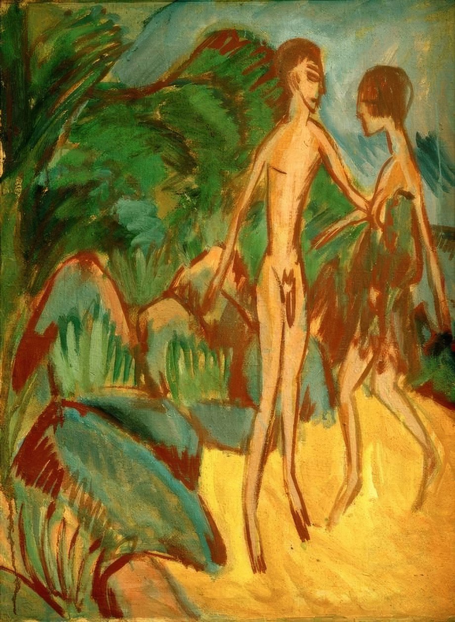Nackter Jüngling und Mädchen am Strand von Ernst Ludwig Kirchner