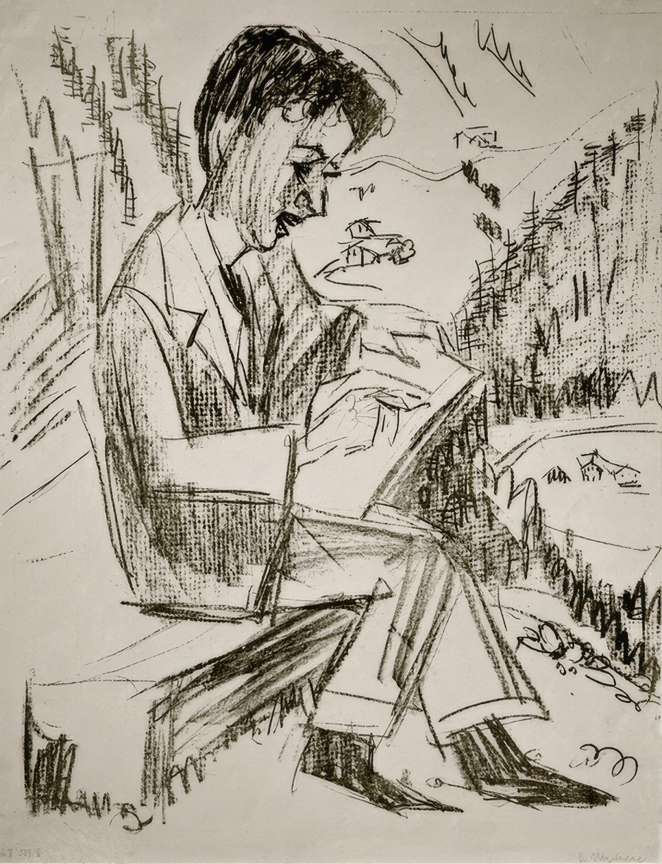 Zeichnender junger Mann von Ernst Ludwig Kirchner