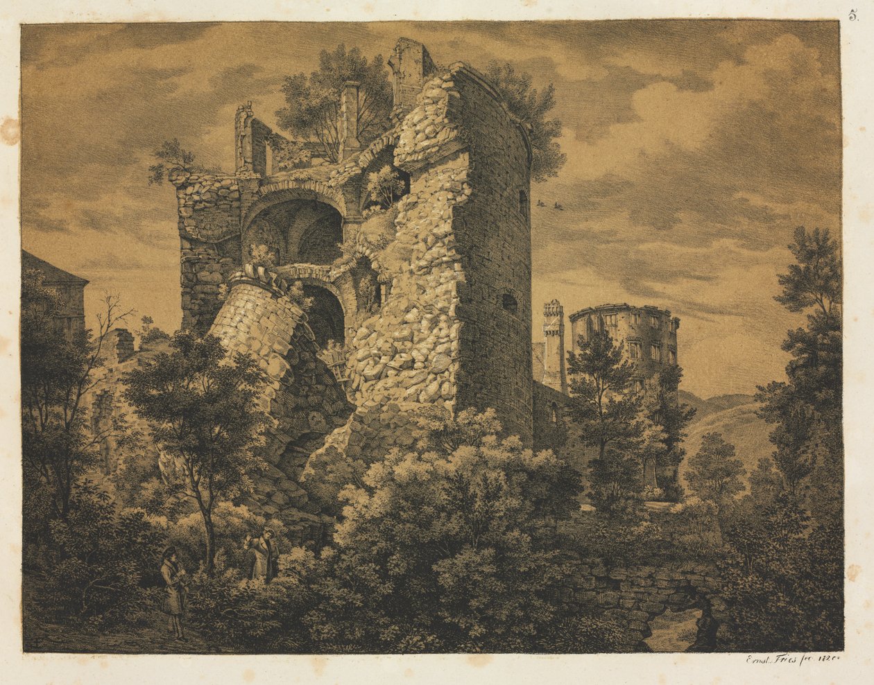Sechs Ansichten des Heidelberger Schlosses: Turm von Ernst Fries