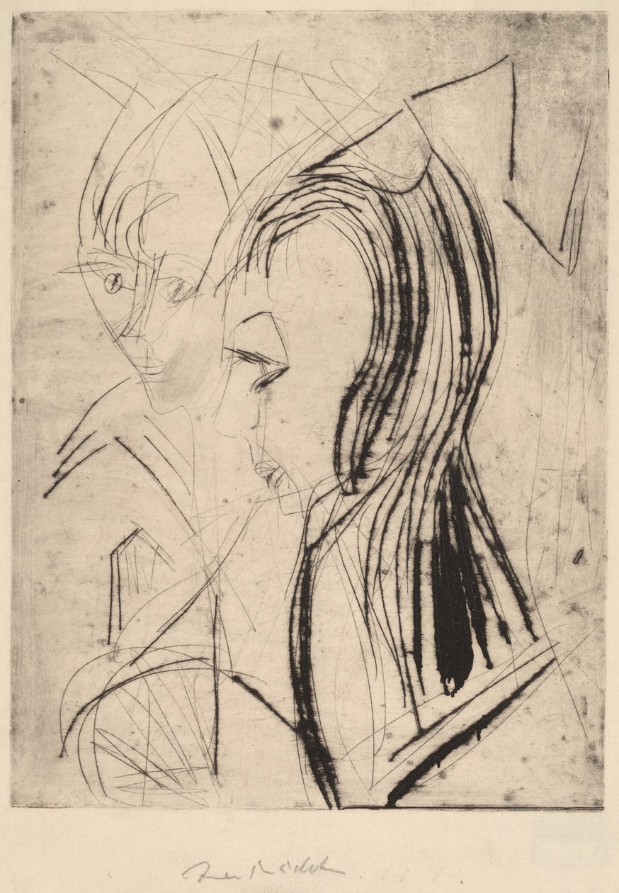Köpfe von zwei Mädchen, 1919 von Ernst Ludwig Kirchner