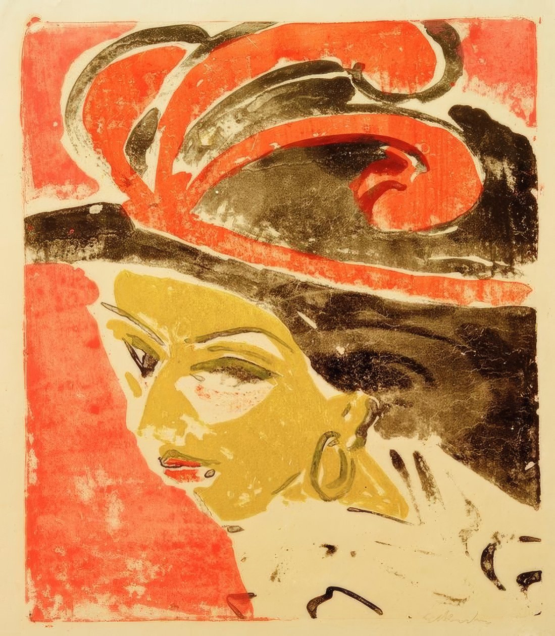 Kokottenkopf mit Federhut von Ernst Ludwig Kirchner