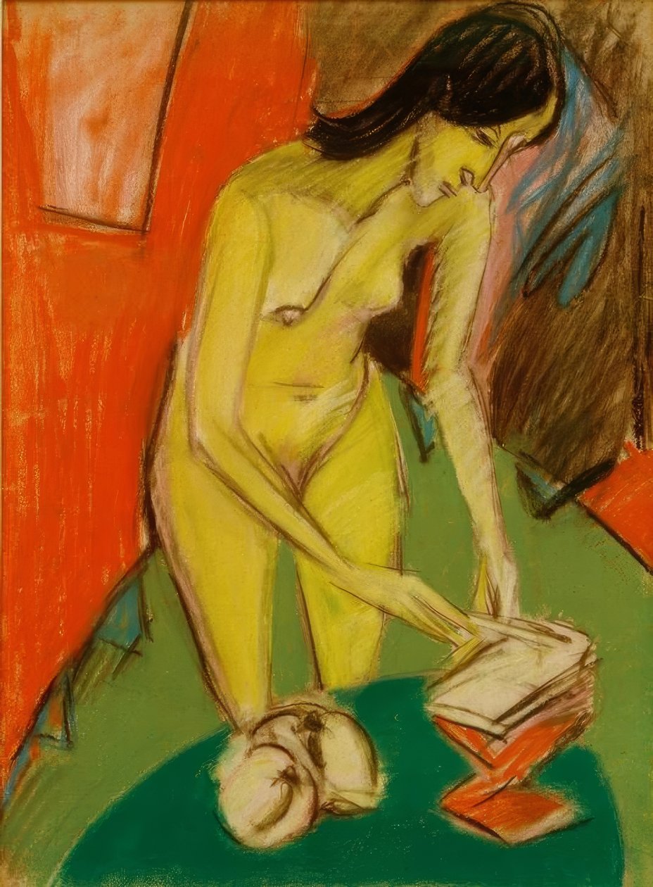 Stehender weiblicher Akt am Tisch von Ernst Ludwig Kirchner