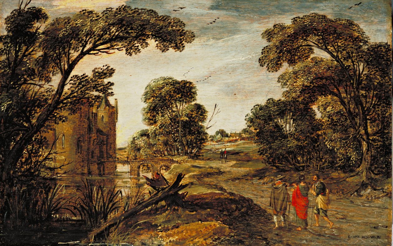 Sommerlandschaft (Der Weg nach Emmaus) 1612-13 von Esaias van de Velde