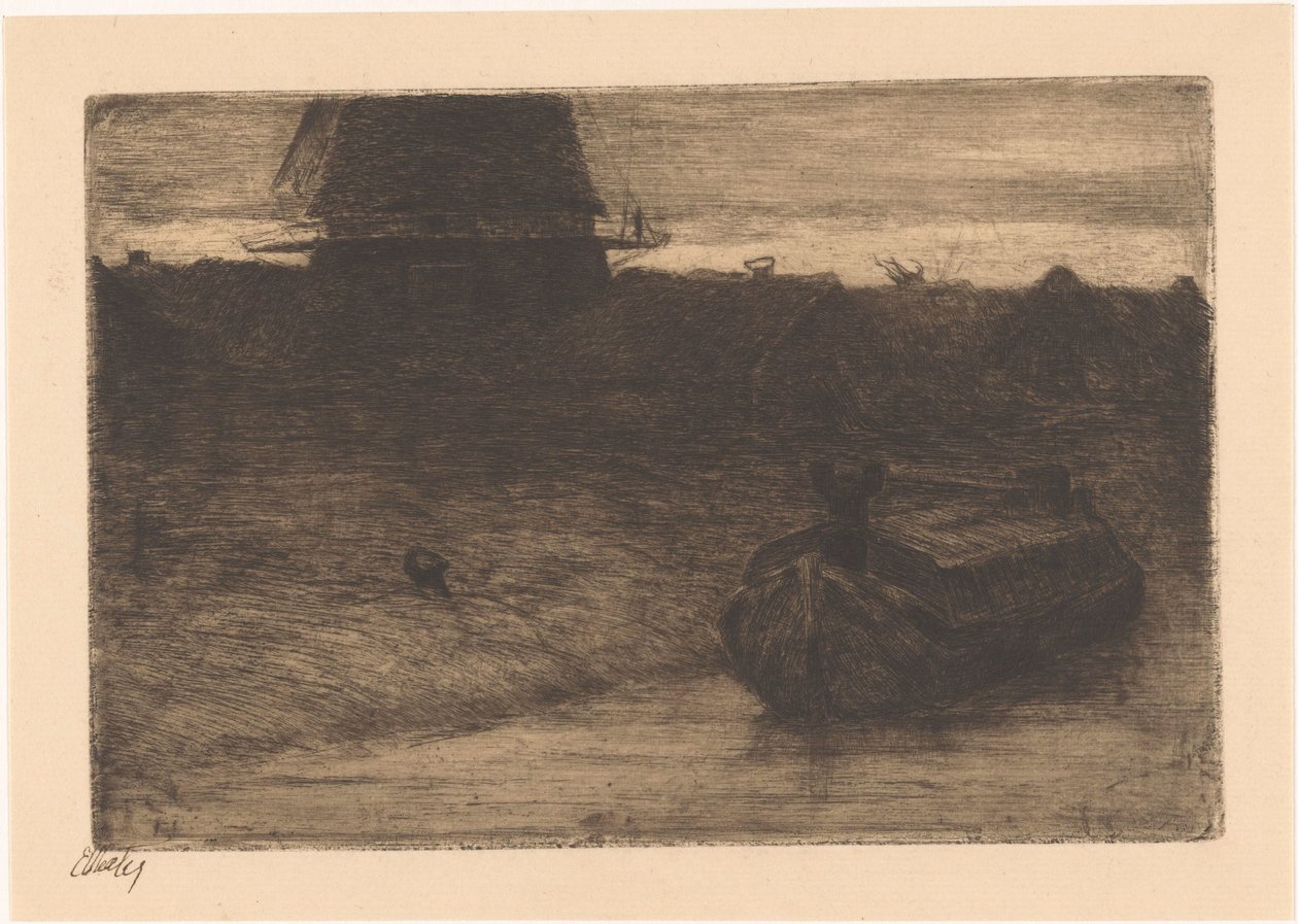 Boot auf einem Kanal von Etha Fles (signed by artist)