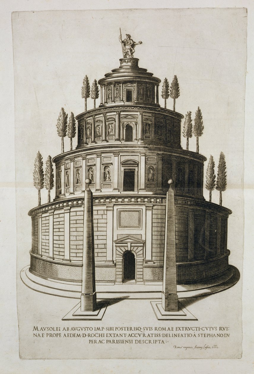 Das Mausoleum des Augustus und seiner Familie in Rom, graviert von Antoine Lafrery, 1575 von Etienne Duperac