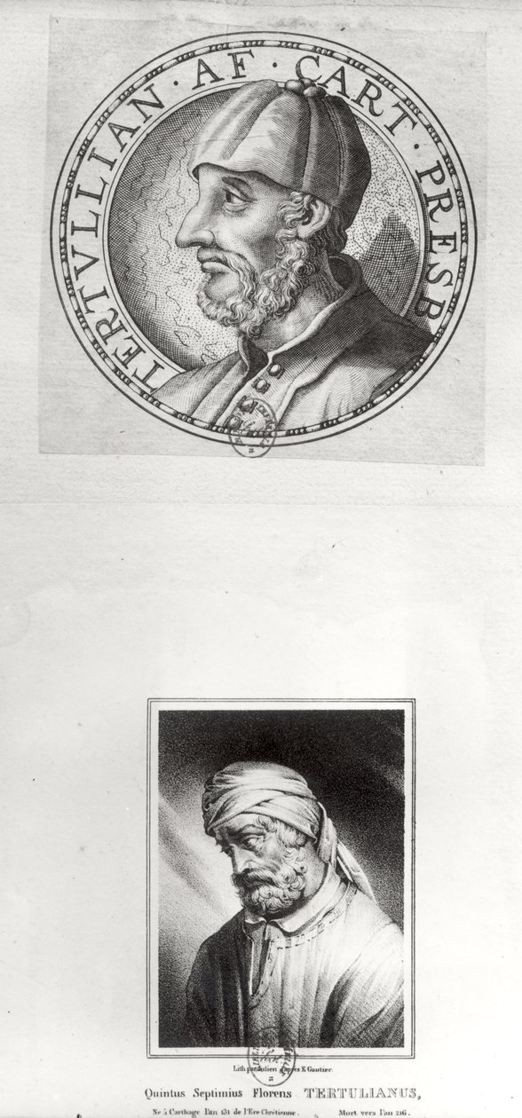 Zwei Porträts von Quintus Septimus Florens Tertullianus (um 160-um 220) bekannt als Tertullian von Etienne Gautier