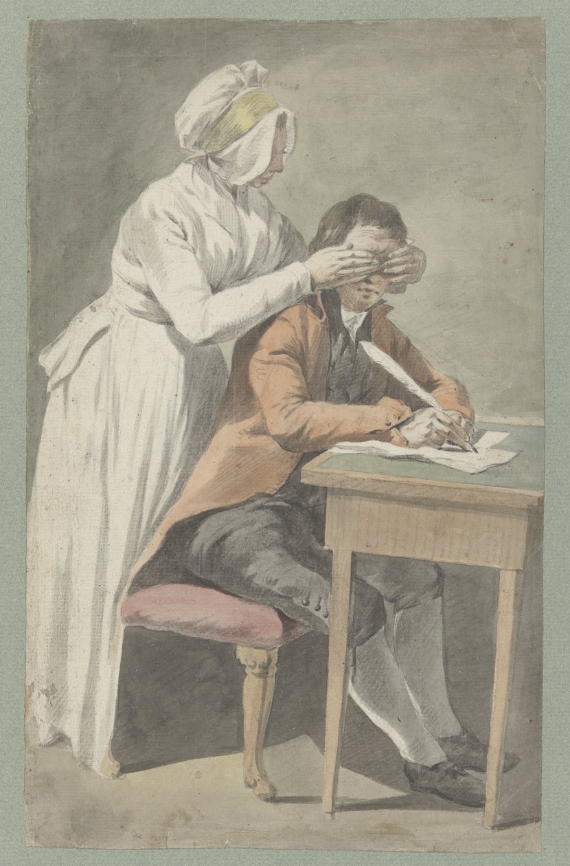 Mädchen bedeckt die Augen eines Jünglings von Étienne Jeaurat