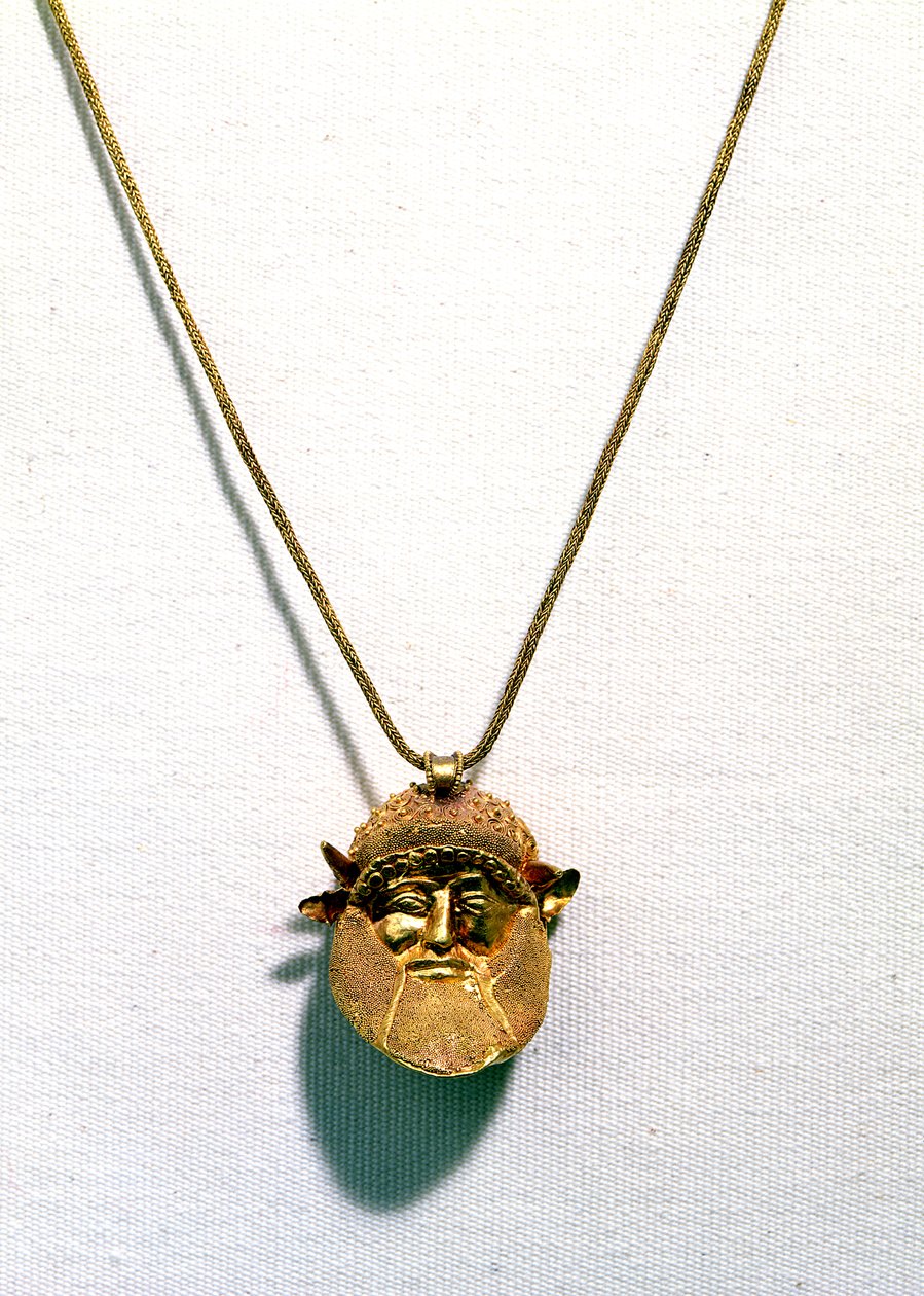 Anhänger mit dem Kopf des Flussgottes Achelous (Gold) von Etruscan