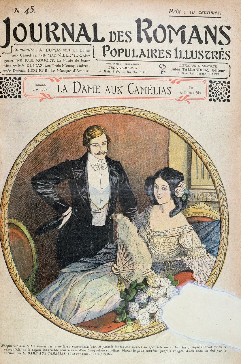 Marguerite mit ihrem Strauß weißer Kamelien in der Loge im Theater, Illustration für 