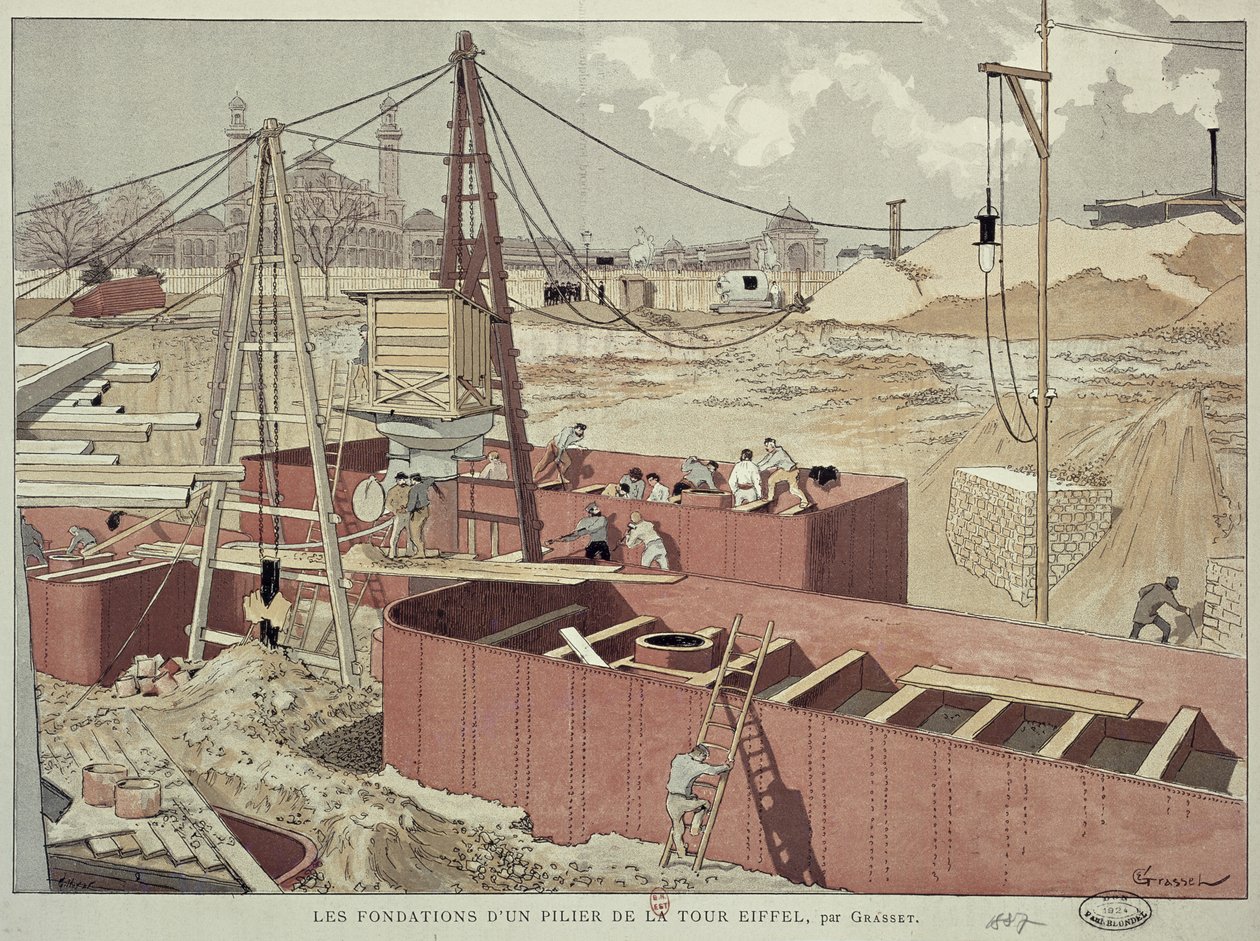 Grundsteinlegung für den Eiffelturm, 1887 von Eugene Grasset