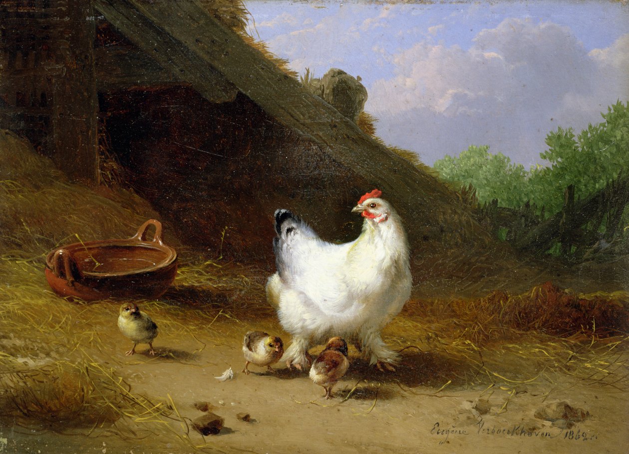 Eine Henne mit ihren Küken von Eugene Joseph Verboeckhoven
