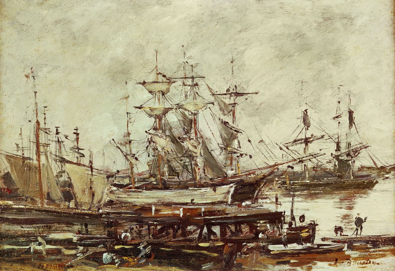 Segelschiffe im Hafen von Bordeaux von Eugene Louis Boudin