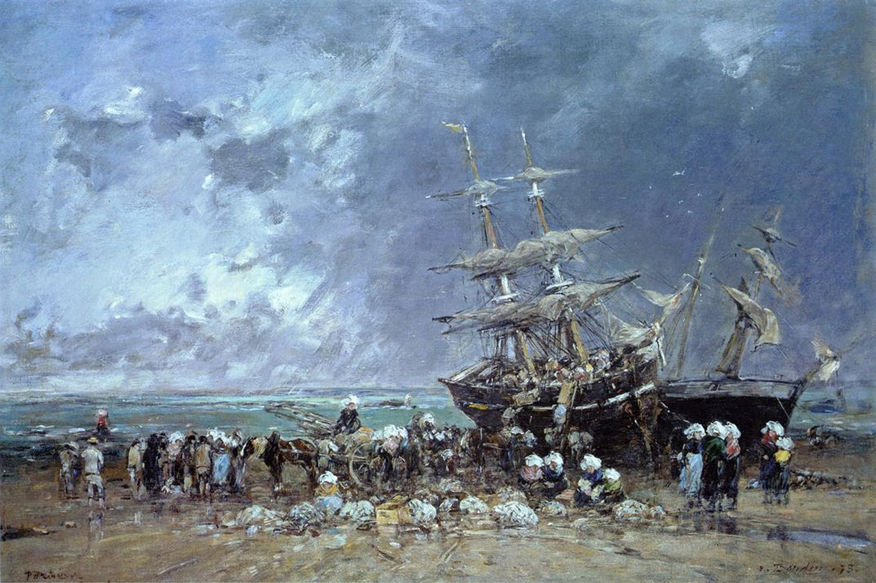 Entladen des Neufundland-Fischereibootes, 1873 von Eugene Louis Boudin