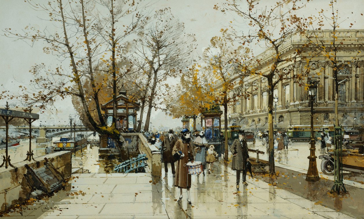 Le Quai de Louvre, Paris von Eugene Galien Laloue