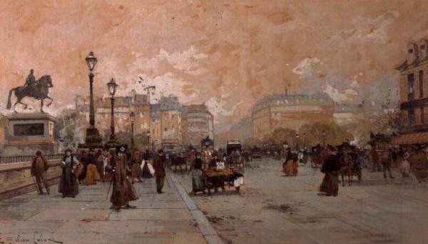 Eine Pariser Straßenszene von Eugene Galien Laloue