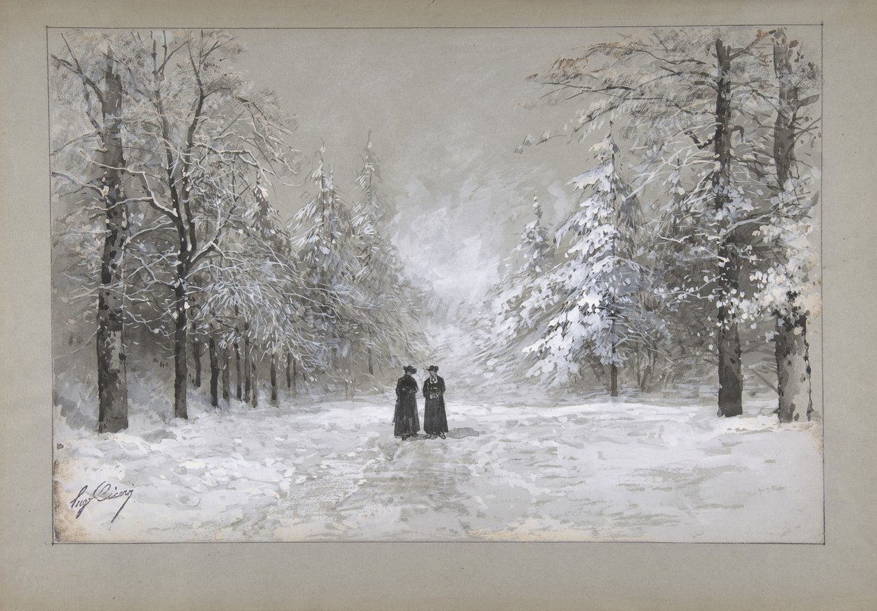 Winterszene mit zwei Männern, 1830-90 von Eugene Ciceri
