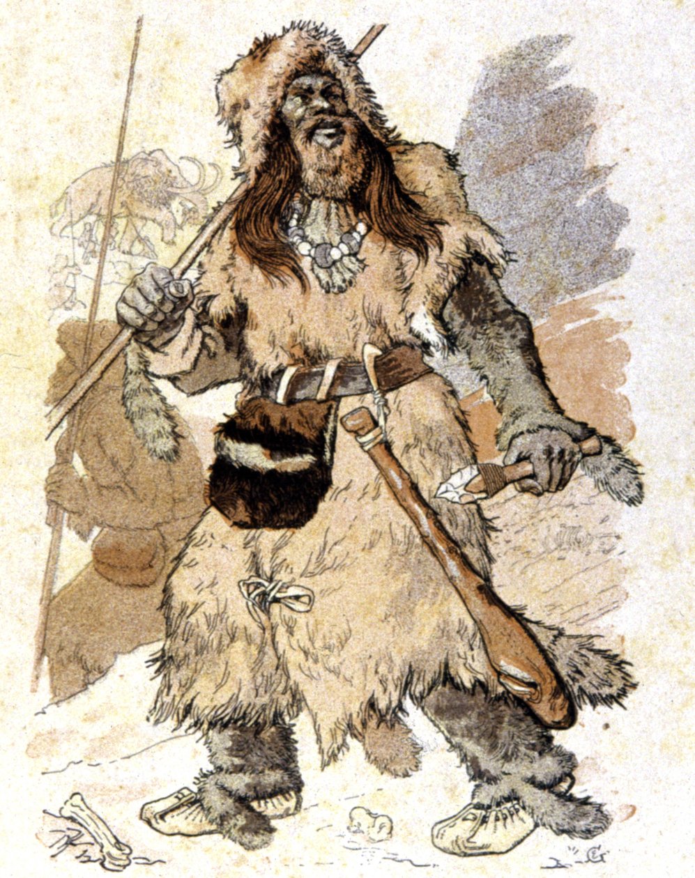 Mensch während des Paläolithikums, ca. 1900 von Eugene Grasset