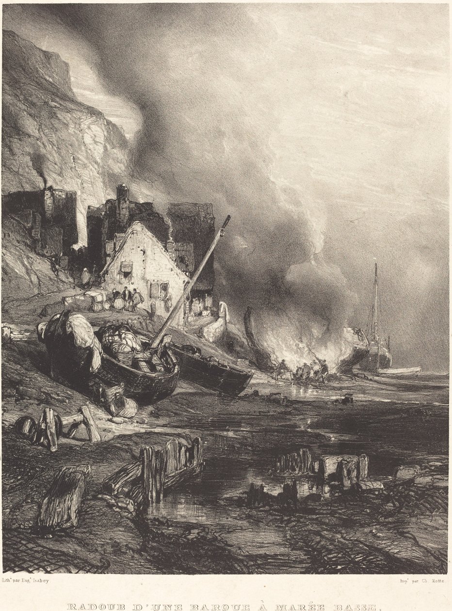 Ausbesserung eines Bootes bei Ebbe von Eugene Isabey