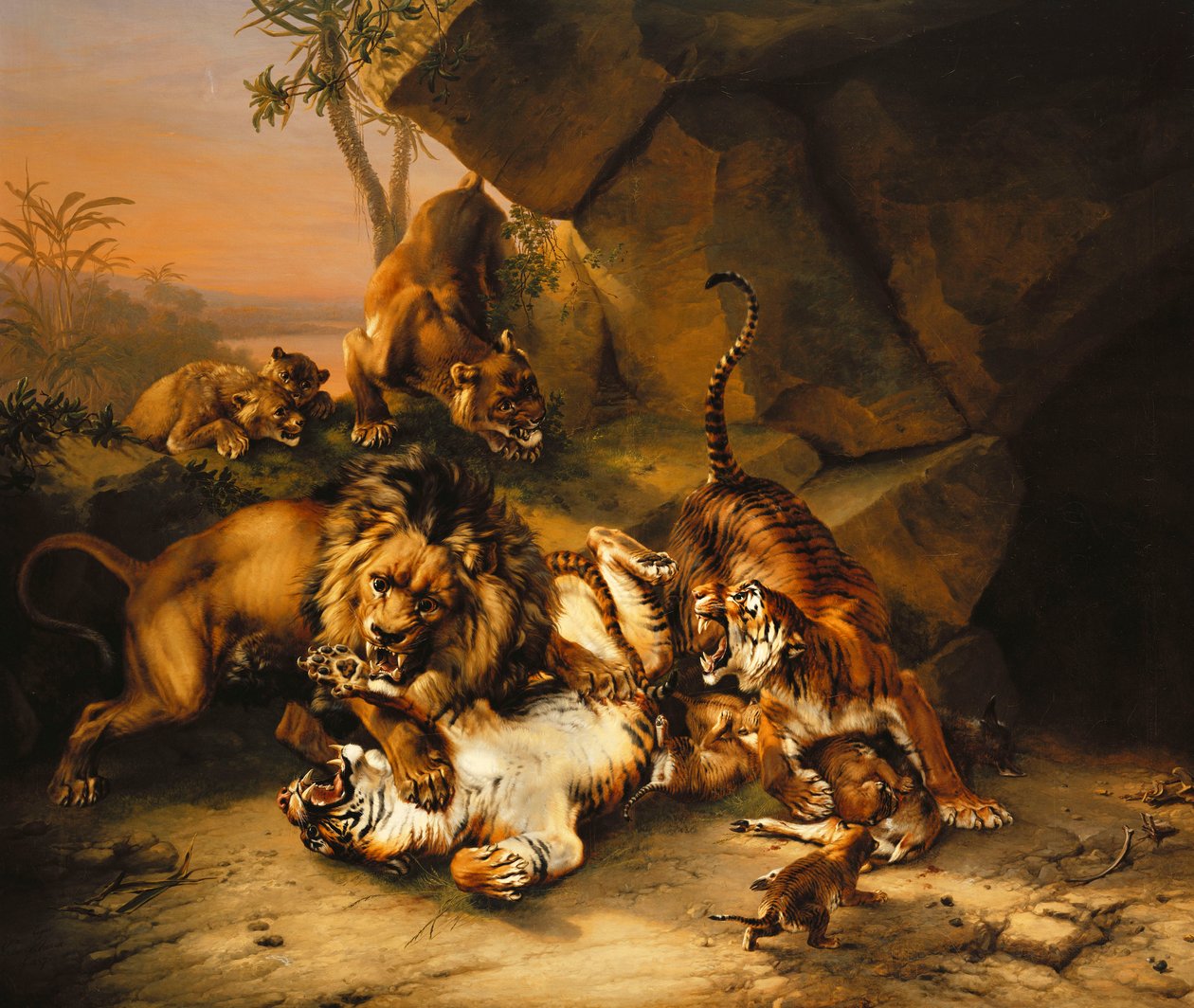 Kampf zwischen Tigern und Löwen von Eugene Joseph Verboeckhoven