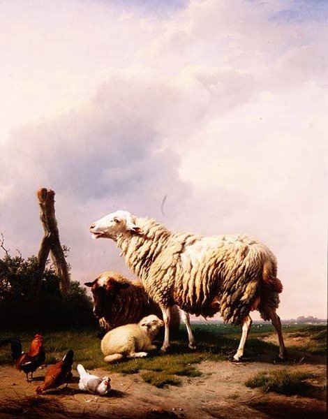 Schafe und Geflügel in einer Landschaft von Eugene Joseph Verboeckhoven