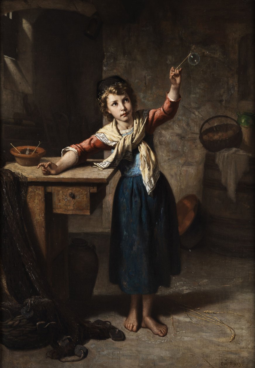 Mädchen beim Seifenblasen von Eugène François Fines