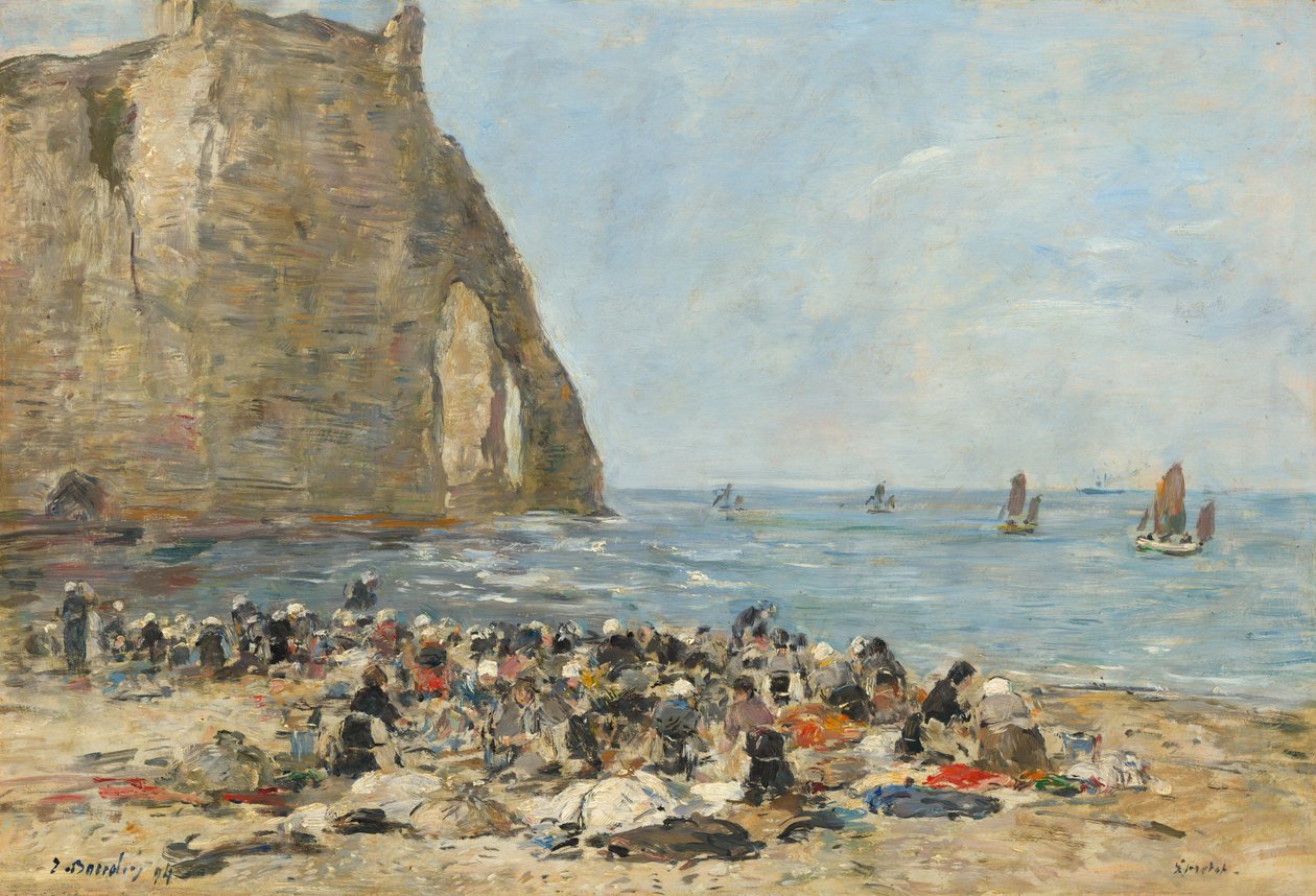 Wäscherinnen am Strand von Etretat von Eugène Boudin
