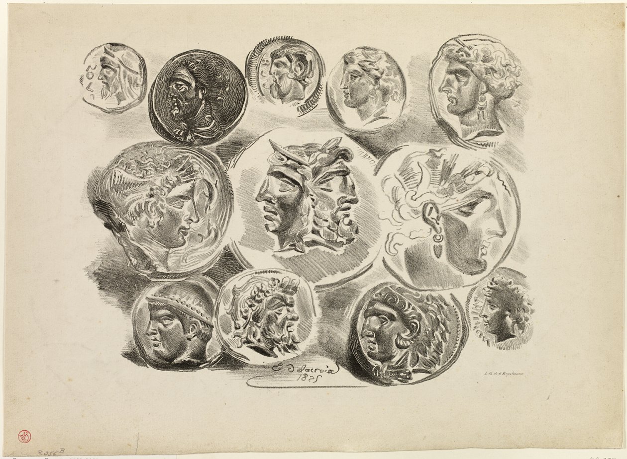 Blatt mit zwölf antiken Medaillen von Eugène Delacroix