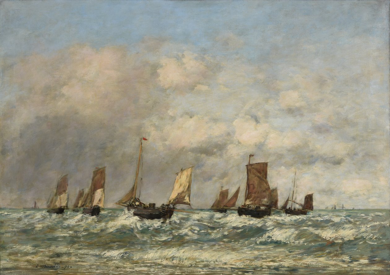 Berck: die Abfahrt der Boote von Eugene Louis Boudin