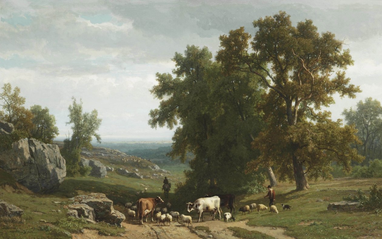 Vieh und Figuren in einer Sommerlandschaft von Eugène Verboeckhoven