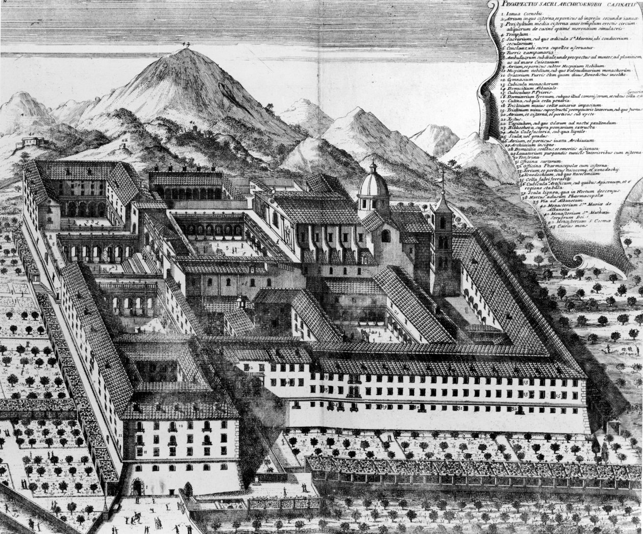 Luftaufnahme von Monte Cassino, Italien (Gravur) von European School