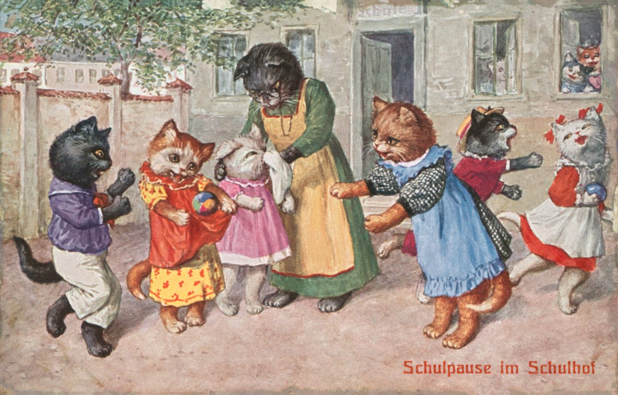 Humorvolle Katzenpostkarte von European School