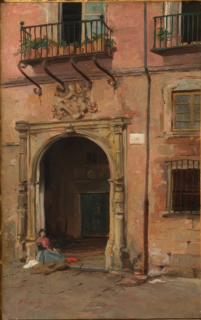 Mädchen vor der Tür von Evaristo Cappelli