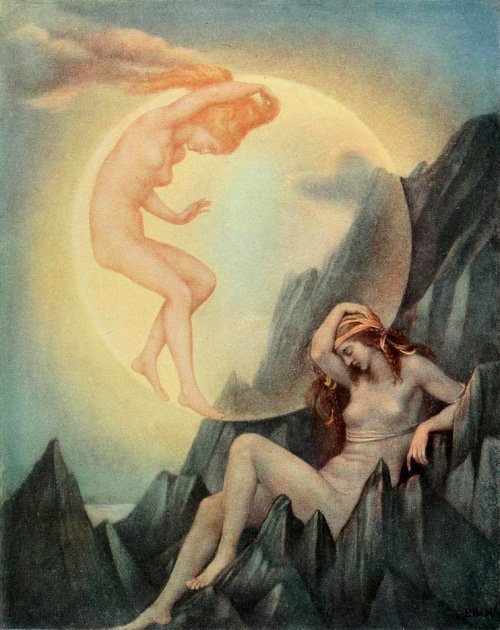 Die schlafende Erde und der erwachende Mond von Evelyn De Morgan