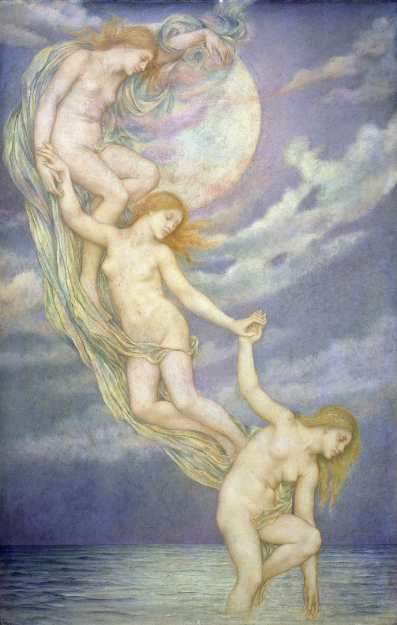 Mondstrahlen tauchen ins Meer von Evelyn De Morgan