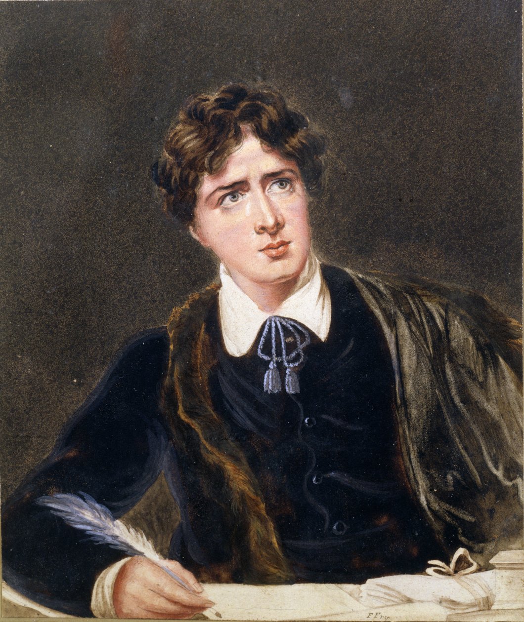 Porträt eines Mannes beim Schreiben, möglicherweise Oscar Wilde, um 1880 von F. Fry