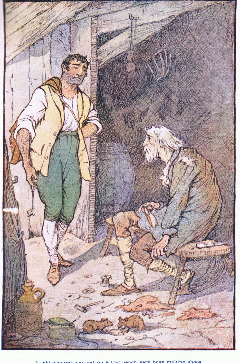 Ein weißhaariger Mann, der Schuhe macht von F. M. B. Blaikie
