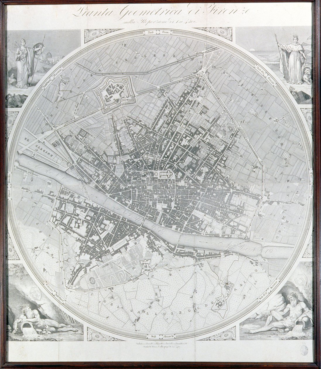 Karte von Florenz, 1843 und 1866 von Fantozzi
