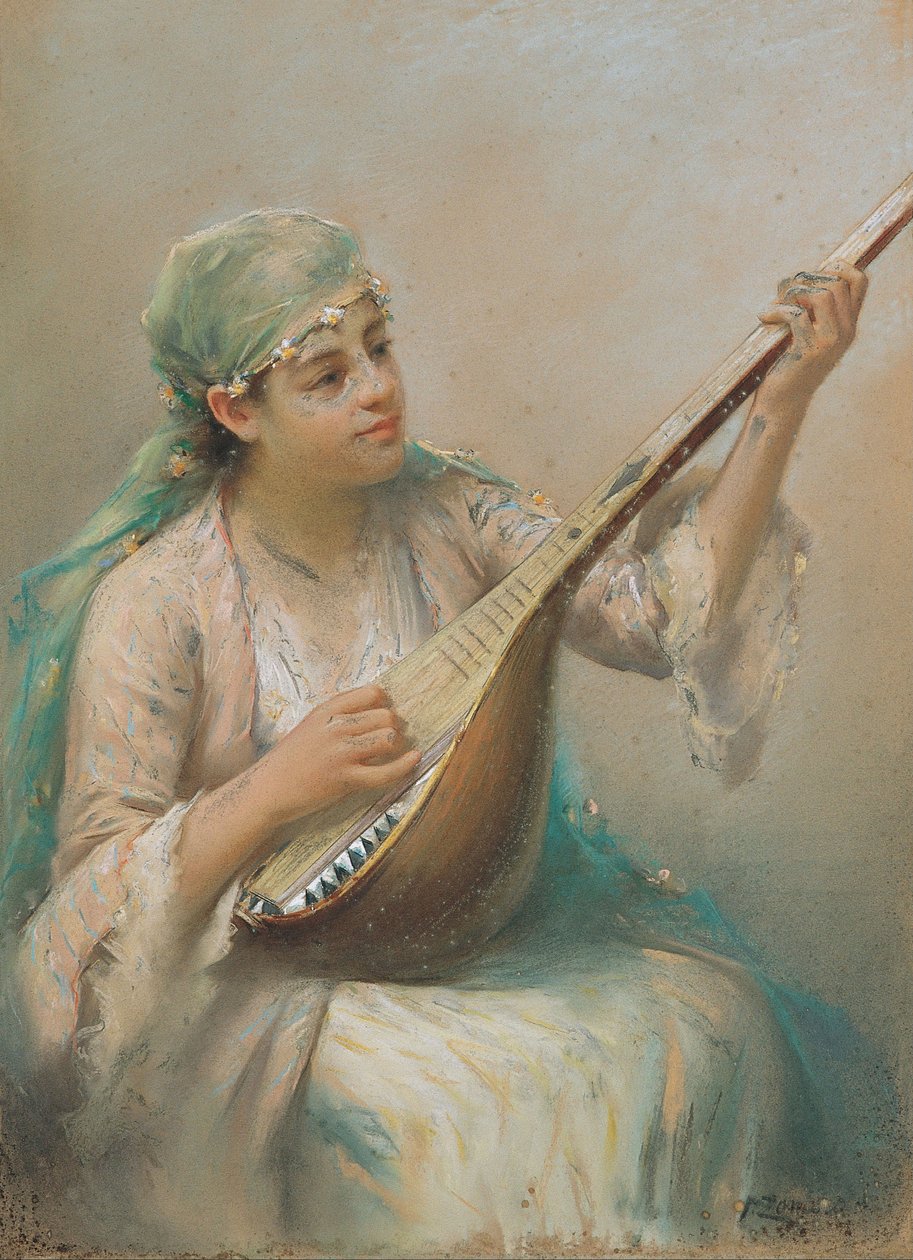 Frau spielt Laute von Fausto Zonaro