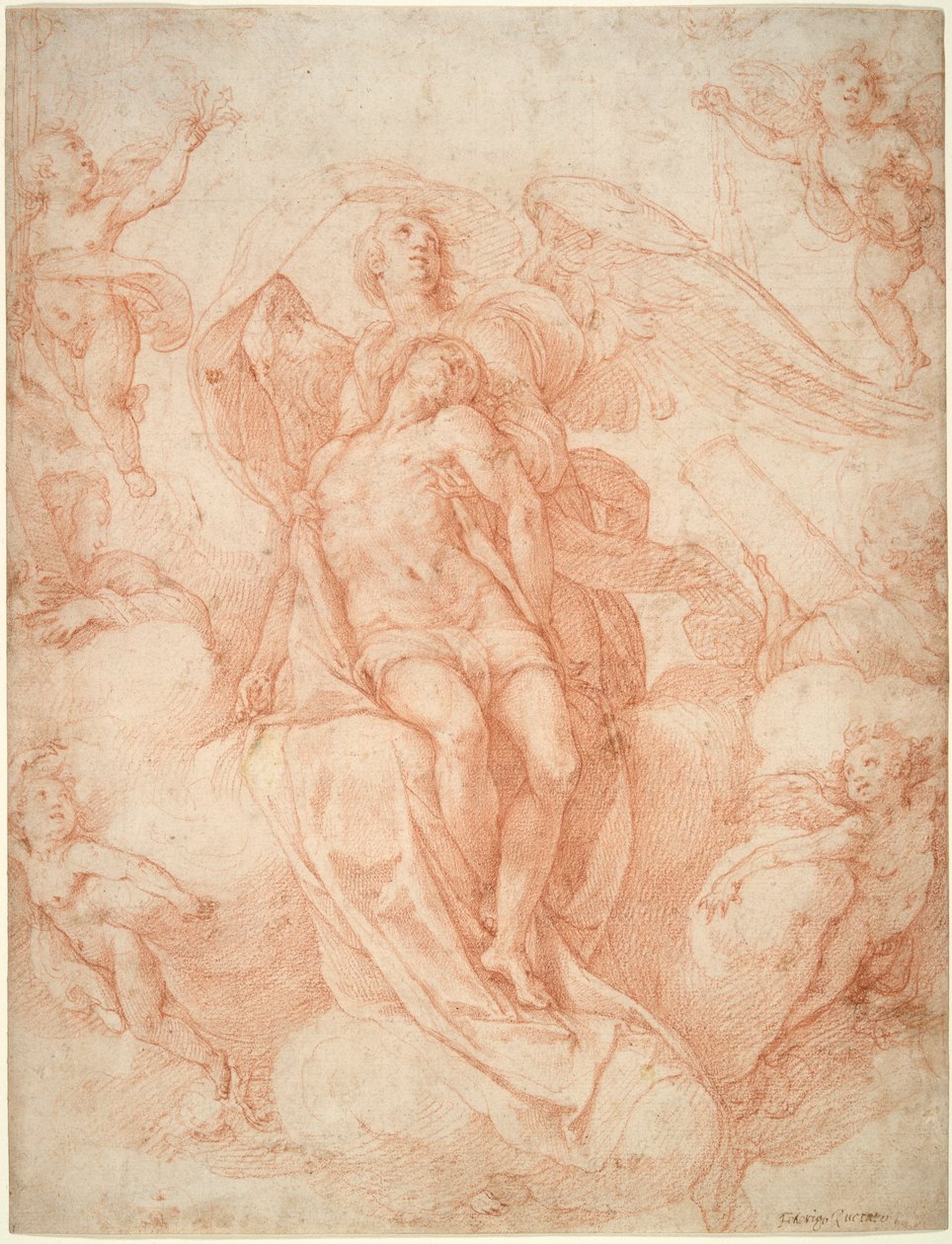 Der tote Christus von Engeln getragen von Federico Zuccaro